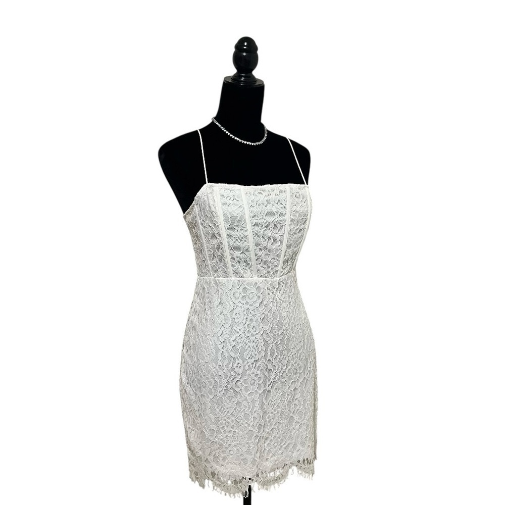 NWT AKIRA White Lace Corset Mini Dress Size L